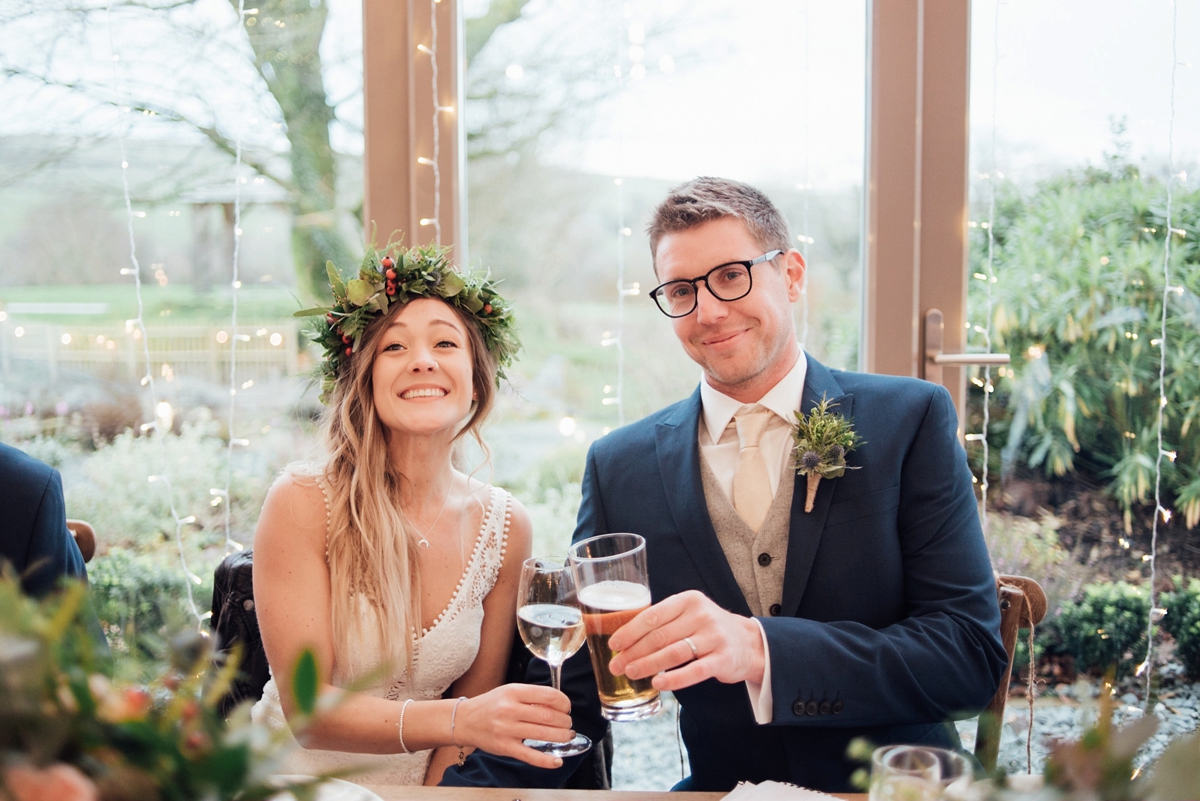 48 A Rembo Styling gown and leather jacket for a winter barn wedding in Cornwall