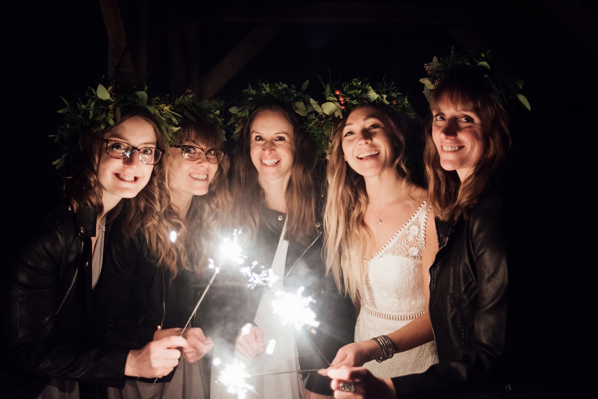 49 A Rembo Styling gown and leather jacket for a winter barn wedding in Cornwall