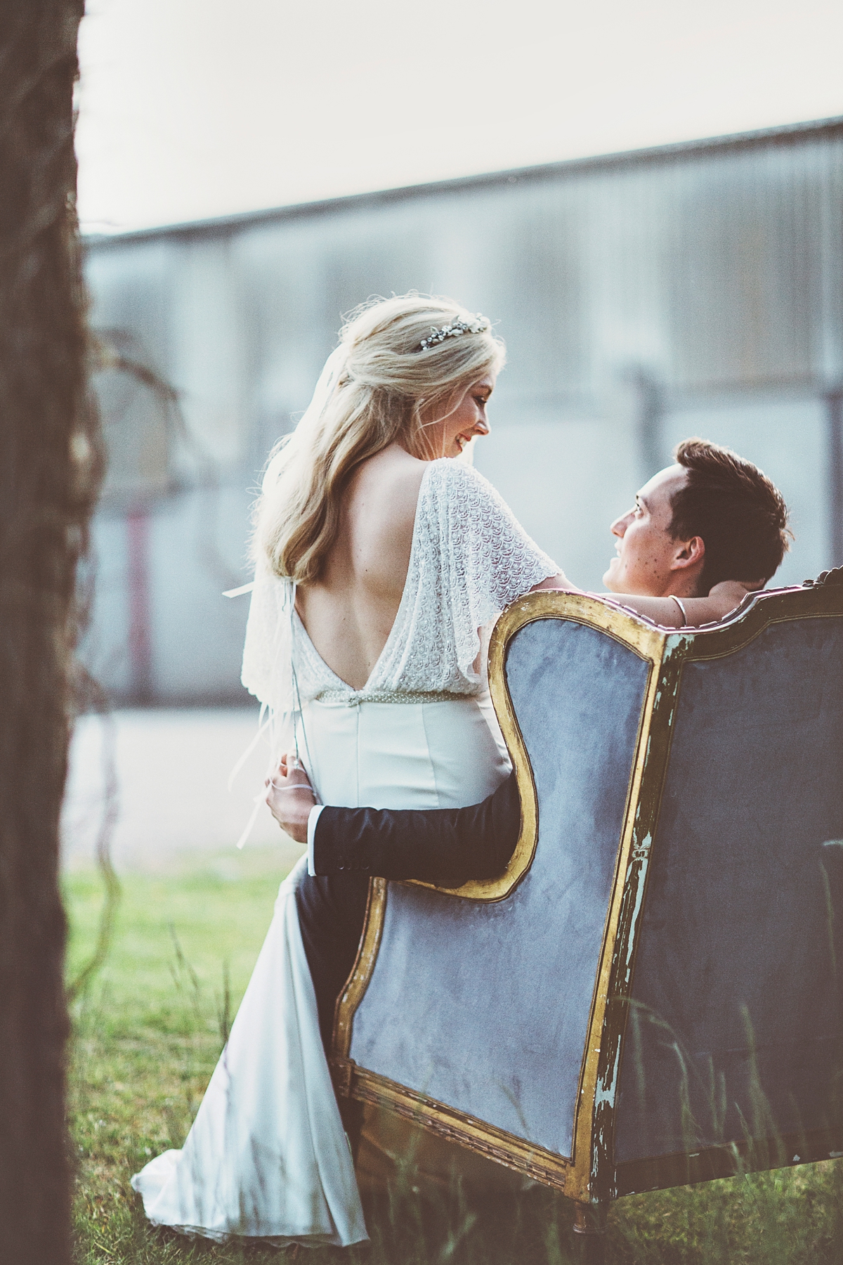 58 A Flora bride dress for a natural and rustic barn wedding in Shropshire