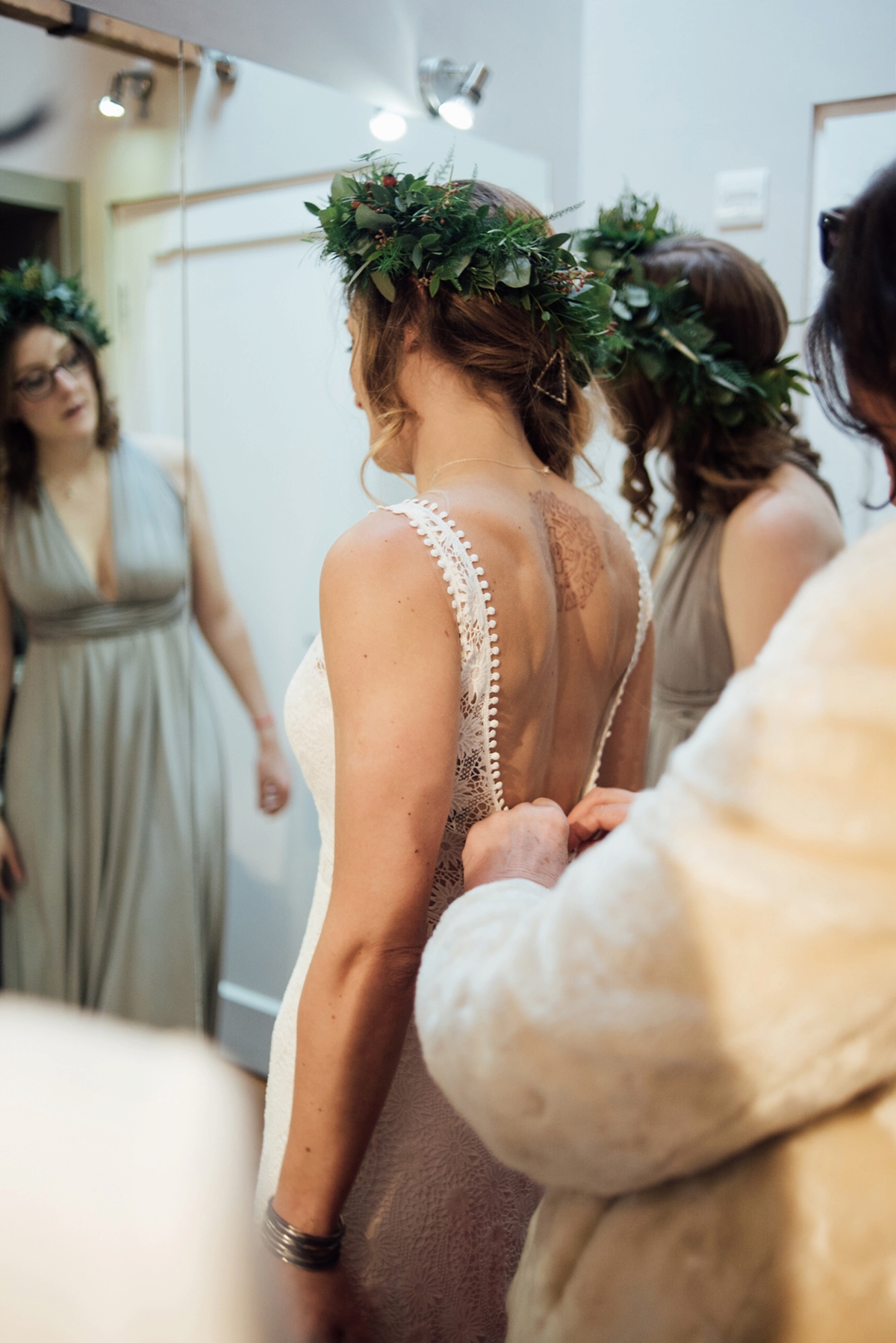 6 A Rembo Styling gown and leather jacket for a winter barn wedding in Cornwall