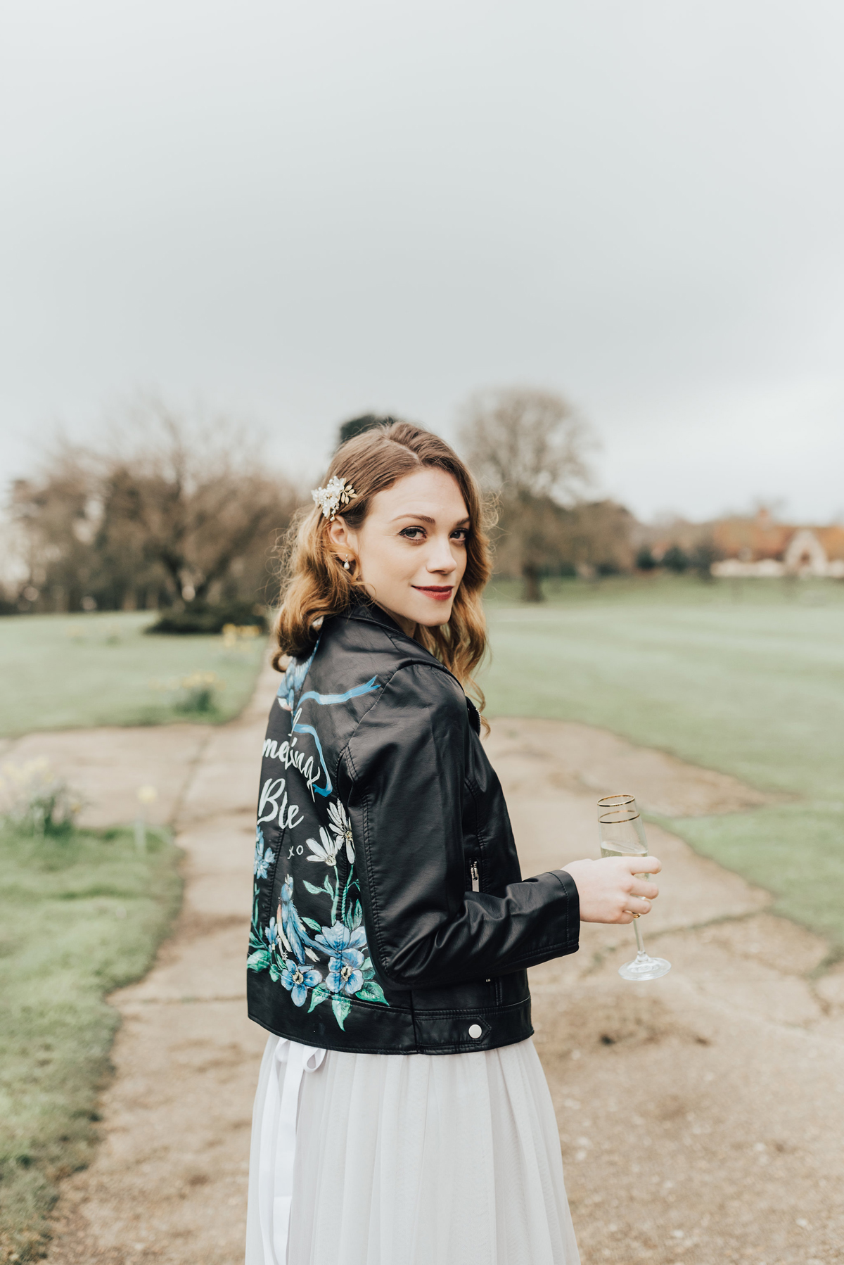 60 Something Blue wedding and bridal inspiration with a handpainted leather jacket
