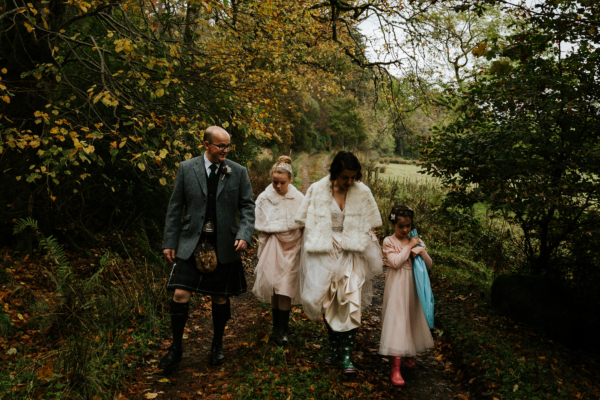 A Family Focussed and Intimate Scottish Castle Blessing with a Catherine Deane Gown