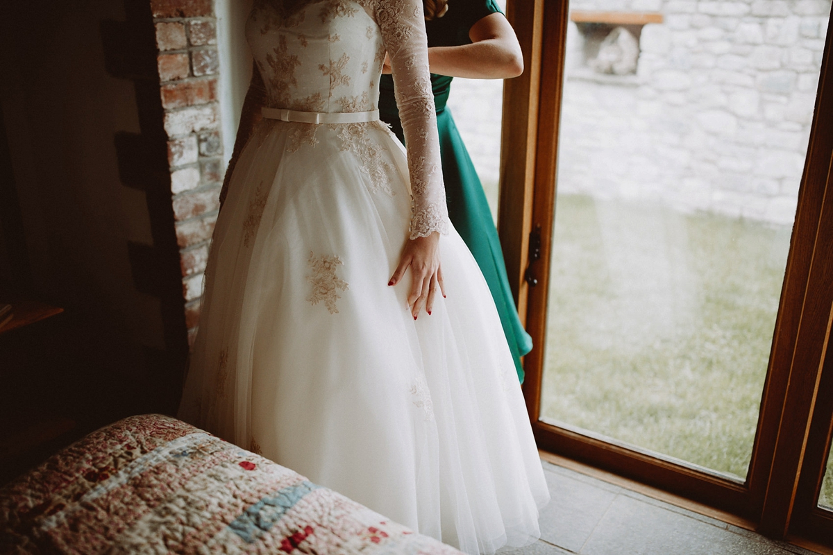 10 A tea length LouLou Bridal dress for a vintage themed farm wedding