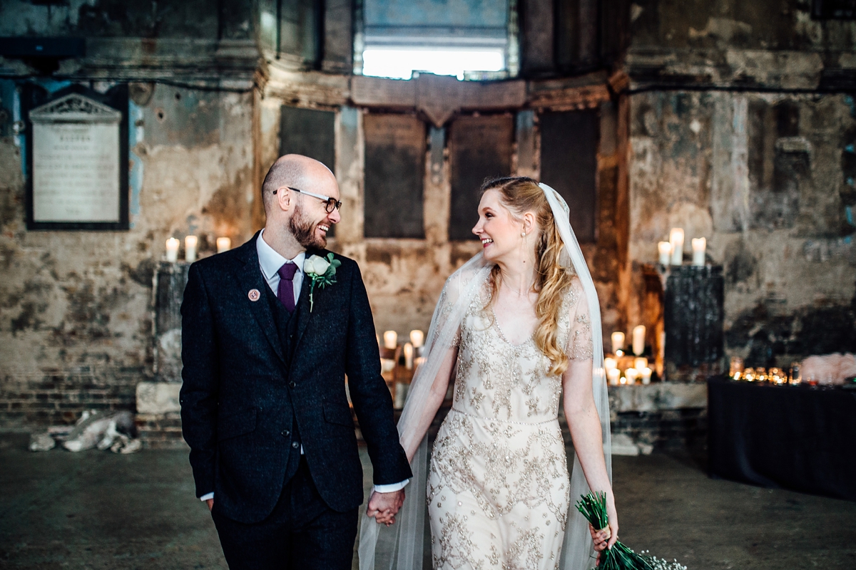 12 A beaded Jenny Packham dress for a Winter Asylum wedding