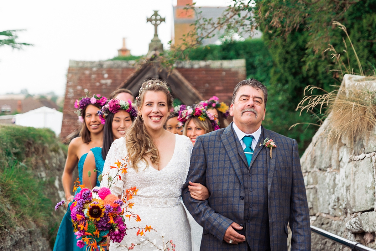 16 A Karen Willis Holmes sequin dress for a colourful Lost Gardens of Heligan inspired barn wedding