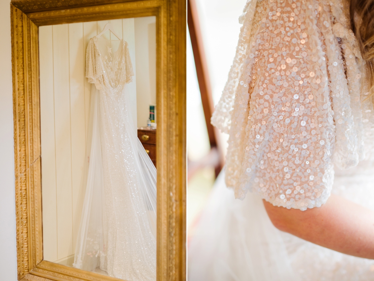 2 A Karen Willis Holmes sequin dress for a colourful Lost Gardens of Heligan inspired barn wedding