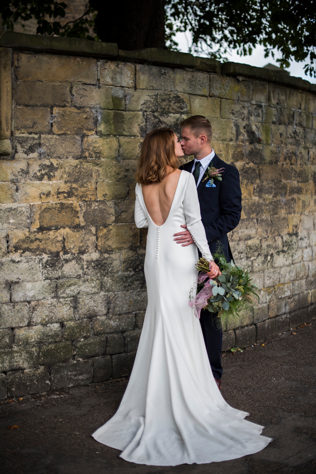 20 A beuatiful long sleeved and backless Pronovias gown for a wedding in Bakewell in Derbyshire