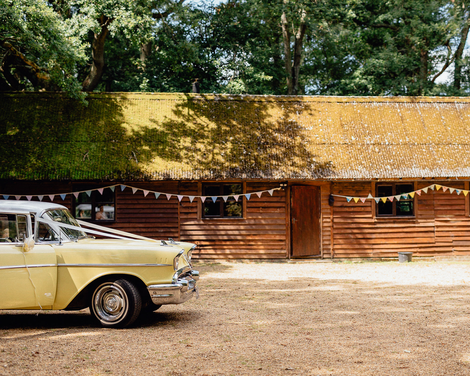 21 Pale yellow retro chevrolet wedding car