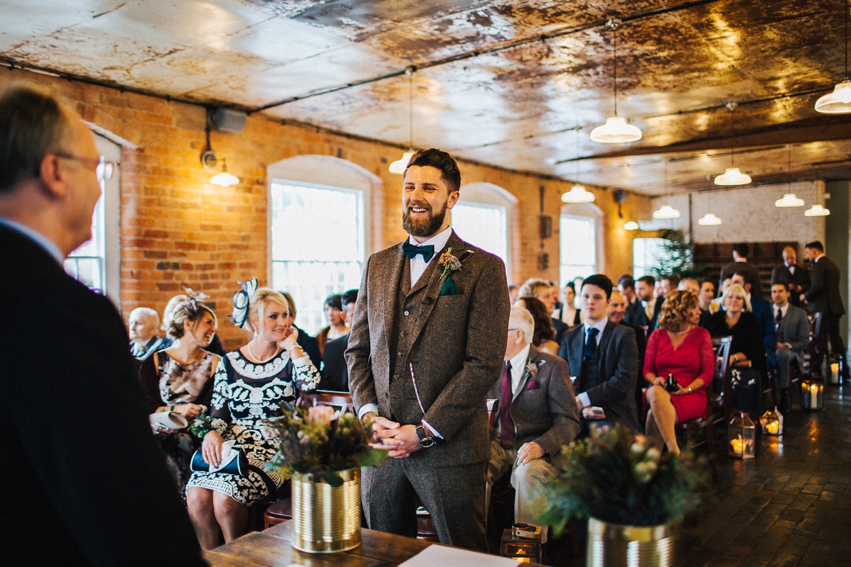 22 A long sleeved Pronovias gown for a glamorous winter wedding at West Mill in Derbyshire