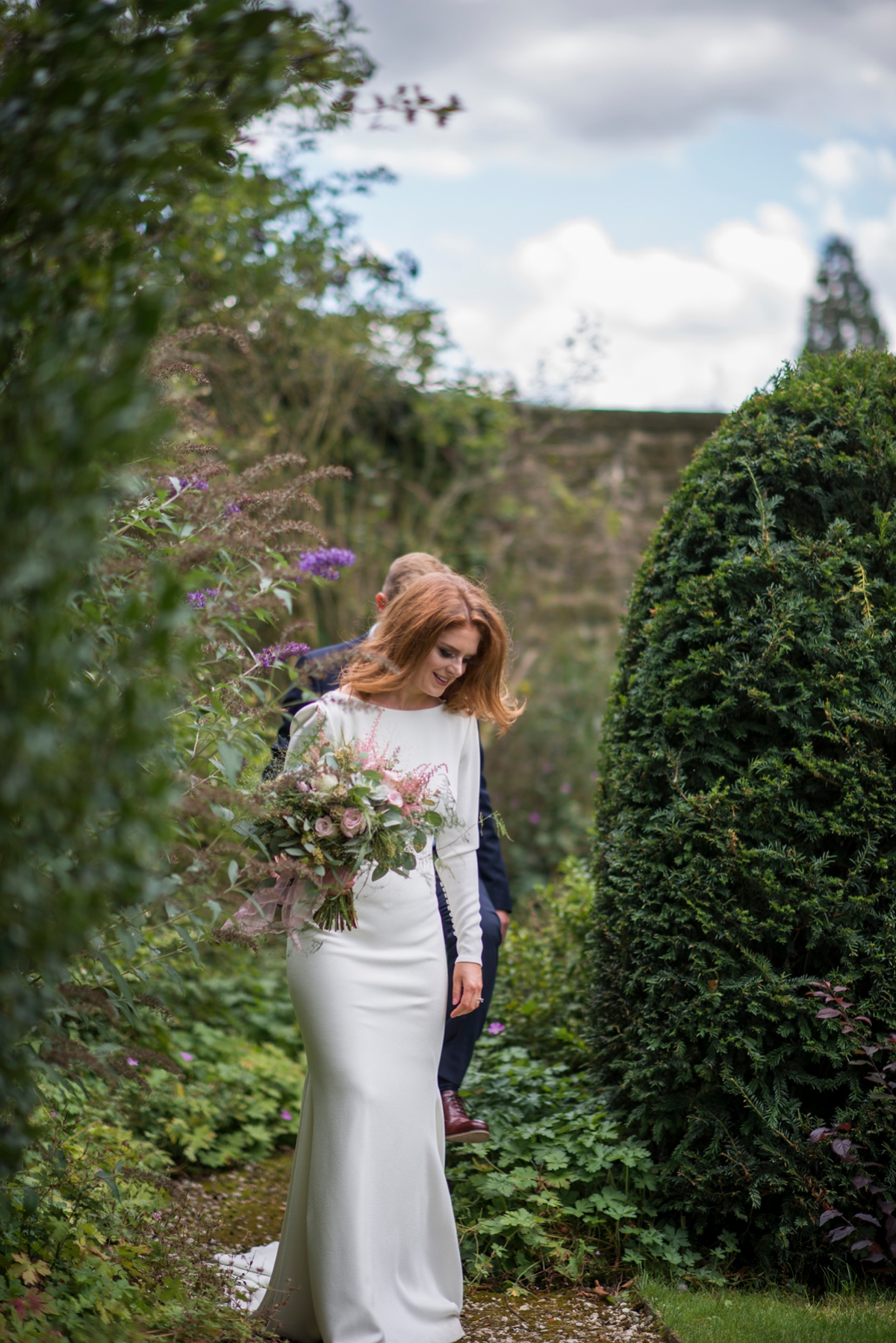 28 A beuatiful long sleeved and backless Pronovias gown for a wedding in Bakewell in Derbyshire