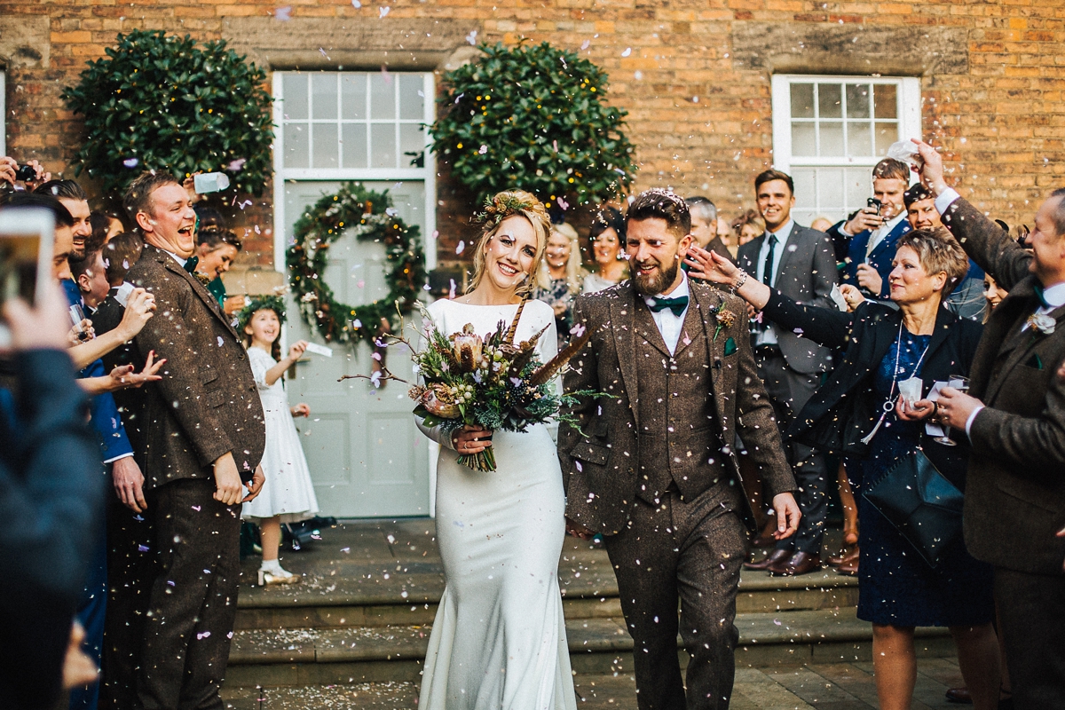 36 A long sleeved Pronovias gown for a glamorous winter wedding at West Mill in Derbyshire