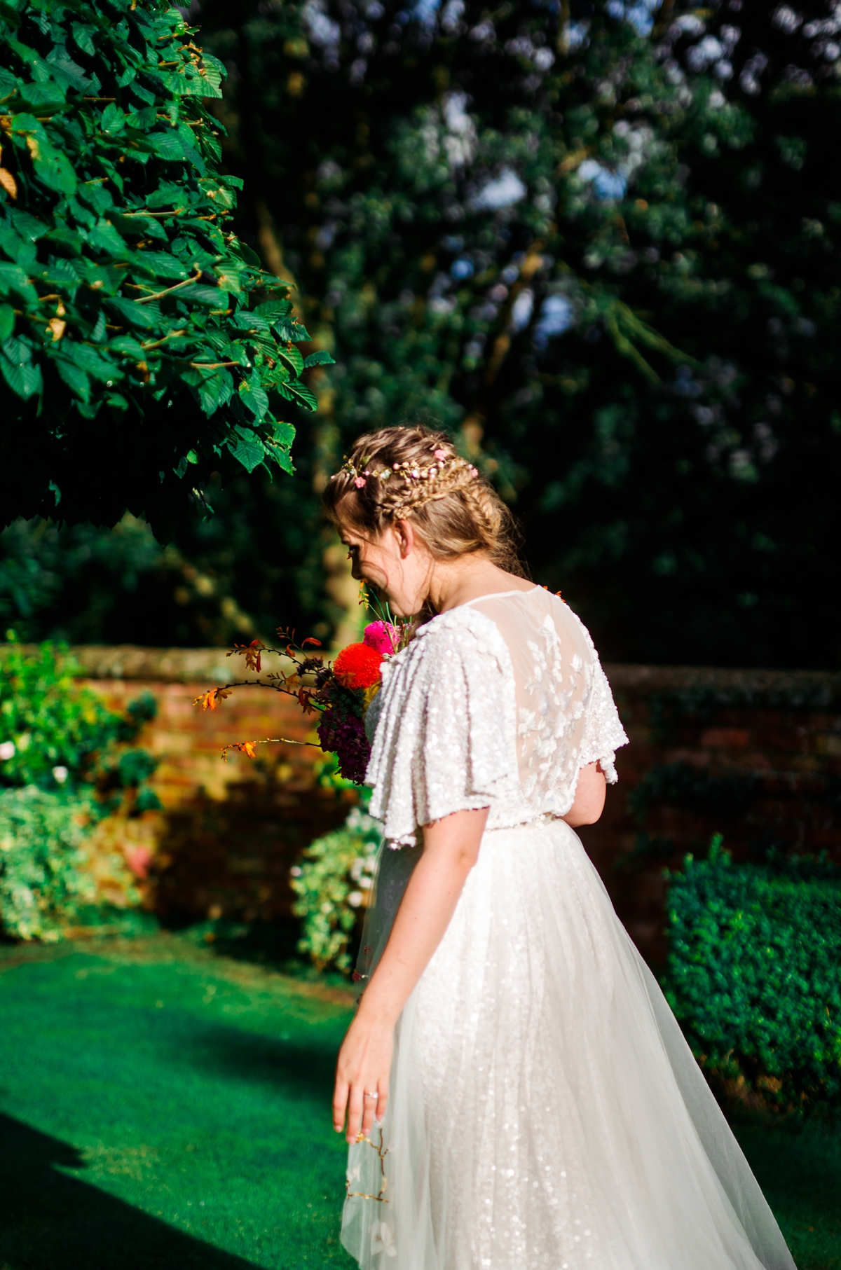38 A Karen Willis Holmes sequin dress for a colourful Lost Gardens of Heligan inspired barn wedding