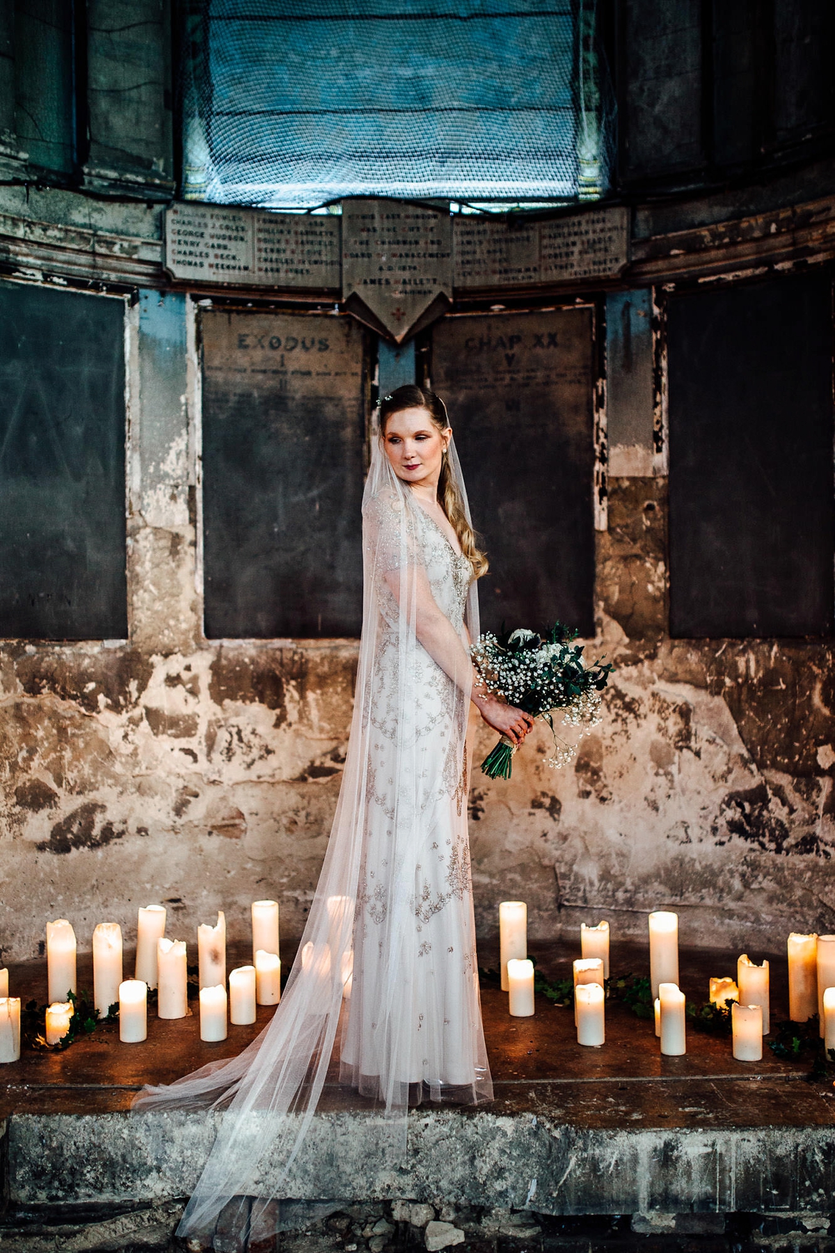 38 A beaded Jenny Packham dress for a Winter Asylum wedding