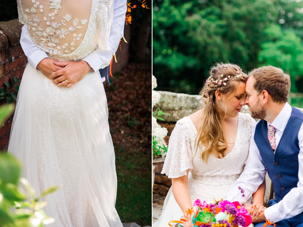 41 A Karen Willis Holmes sequin dress for a colourful Lost Gardens of Heligan inspired barn wedding