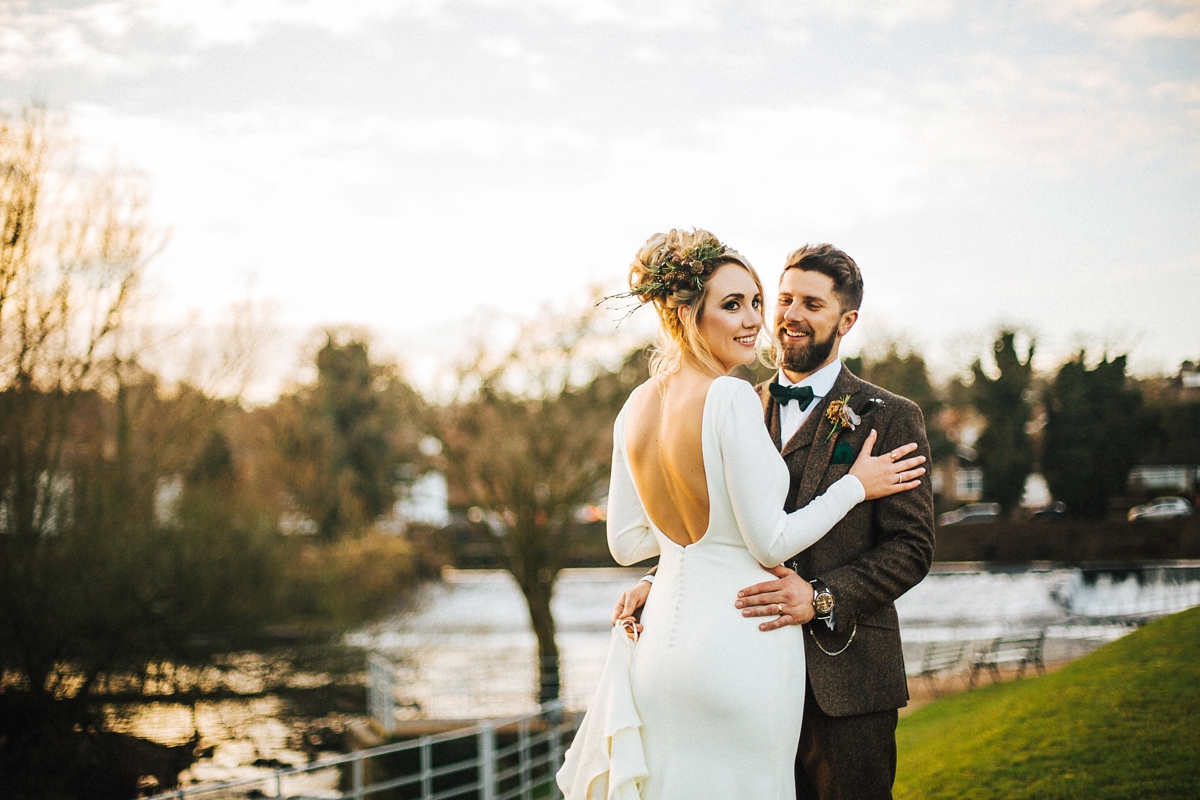 41 A long sleeved Pronovias gown for a glamorous winter wedding at West Mill in Derbyshire