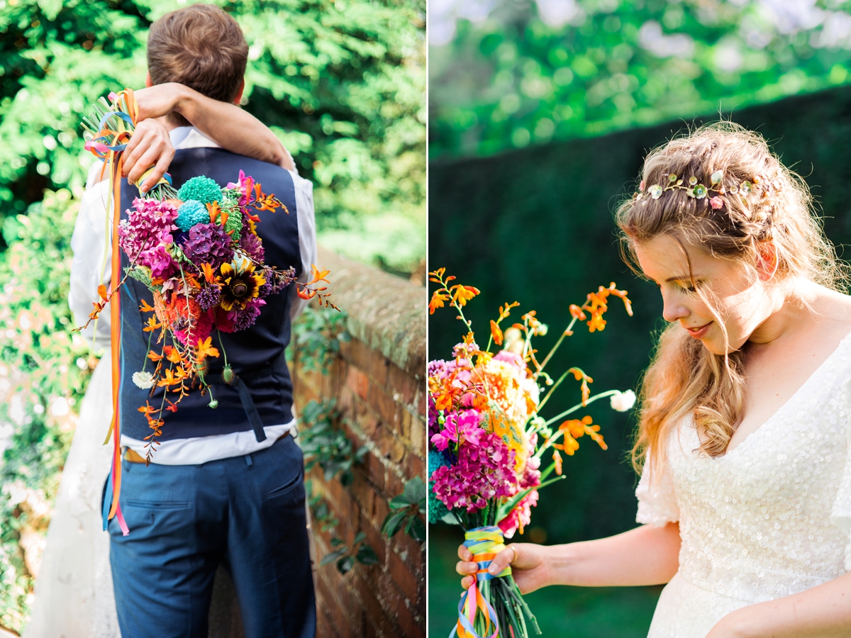 42 A Karen Willis Holmes sequin dress for a colourful Lost Gardens of Heligan inspired barn wedding