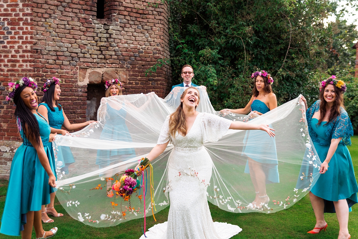 47 A Karen Willis Holmes sequin dress for a colourful Lost Gardens of Heligan inspired barn wedding