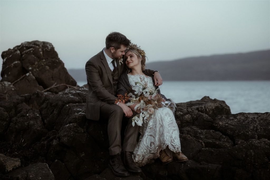 Sunset by the sea was the perfect way to end this romantic Isle of Skye elopement wedding in Scotland.