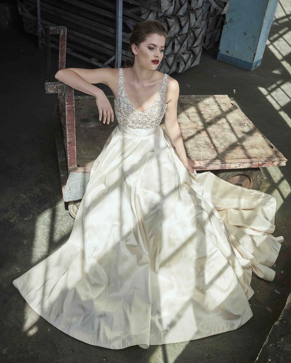 Elbeth Gillis D9218 Gardenia Front 1 - Elbeth Gillis - Luxuriously handcrafted couture wedding dresses, creating soft, feminine modern bridal wear Elbeth Gillis D9218 Gardenia Front 1