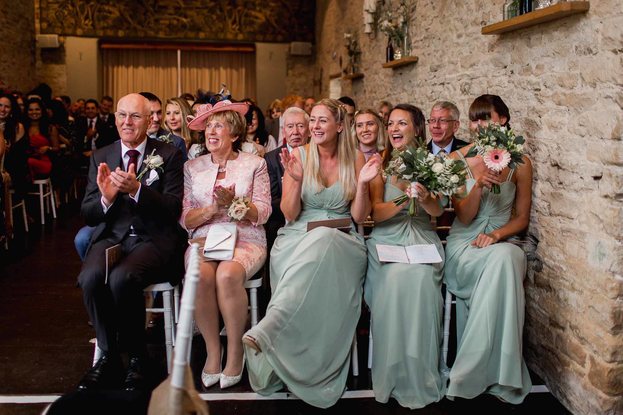 01 Bridesmaids in sage green - An Essense of Australia Gown for a Bride with Short Hair and her Rustic Oxfordshire Barn Wedding 01 Bridesmaids in sage green