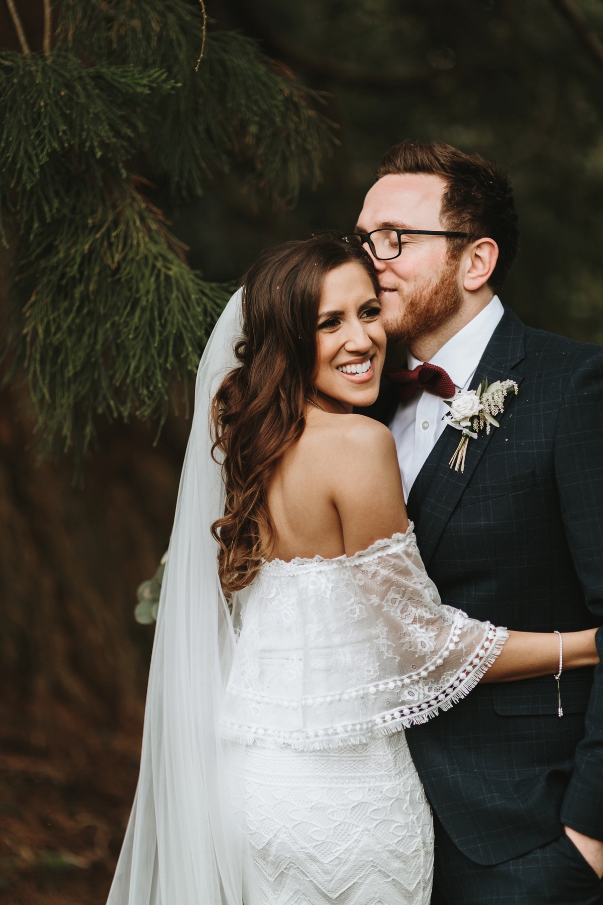 03 An off the shoulder Grace Loves Lace gown for a Plas Dinam wedding in Wales