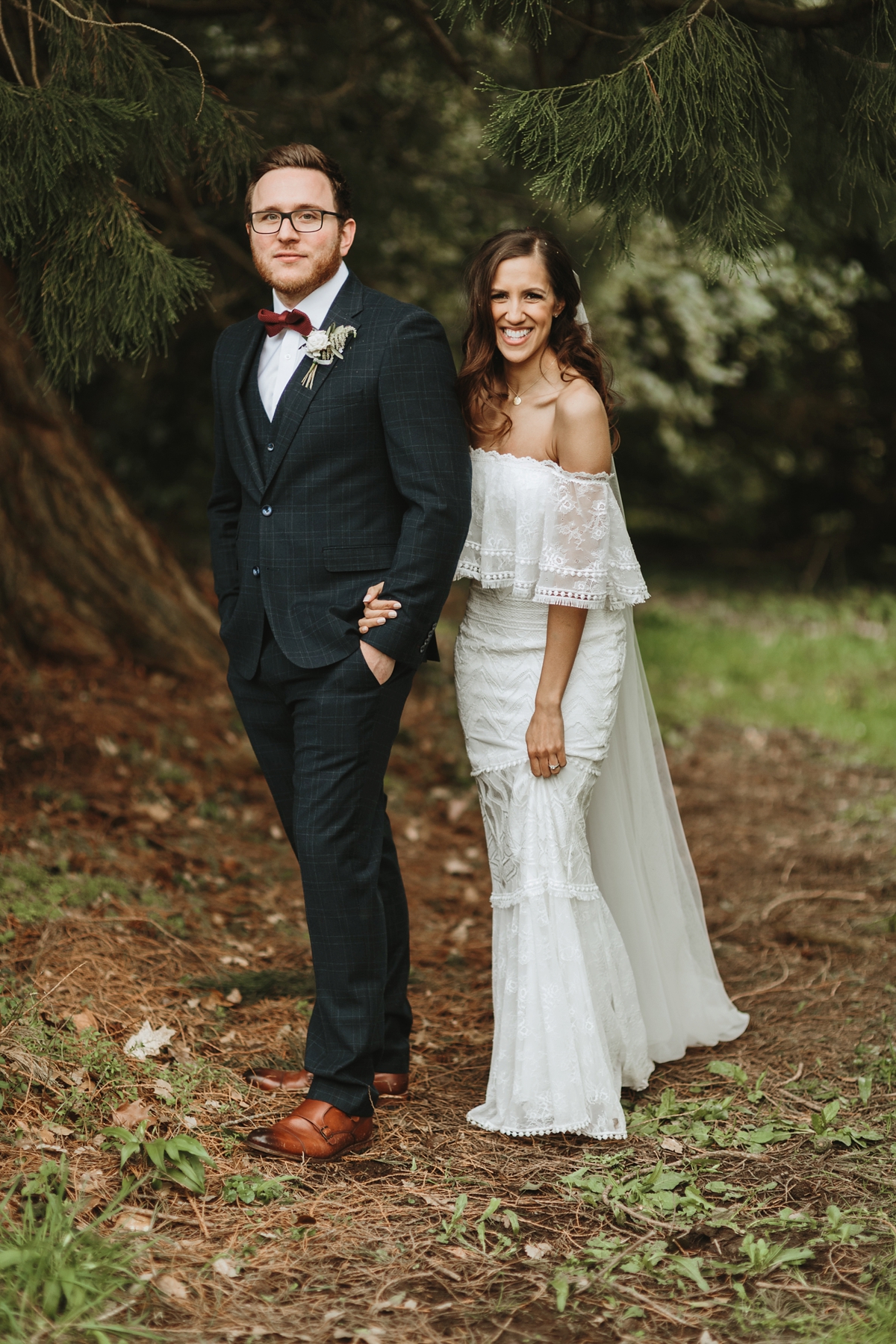 05 An off the shoulder Grace Loves Lace gown for a Plas Dinam wedding in Wales