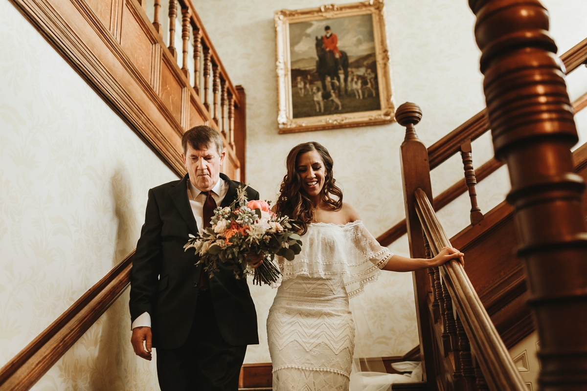 11 An off the shoulder Grace Loves Lace gown for a Plas Dinam wedding in Wales