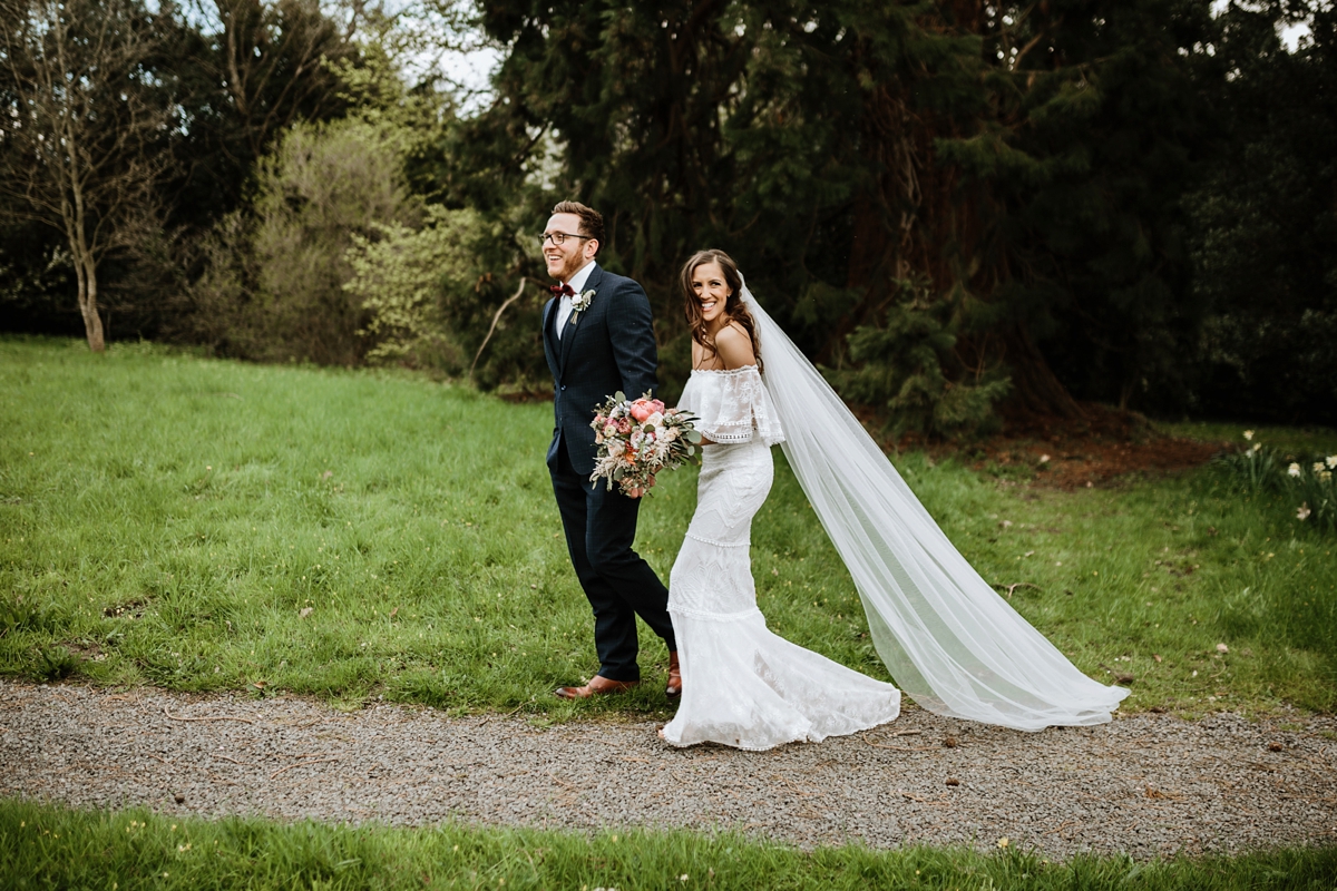 12 An off the shoulder Grace Loves Lace gown for a Plas Dinam wedding in Wales