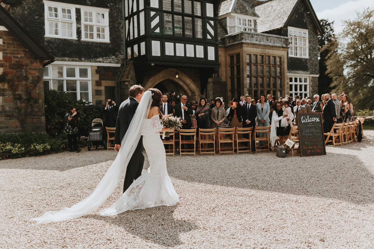 15 An off the shoulder Grace Loves Lace gown for a Plas Dinam wedding in Wales