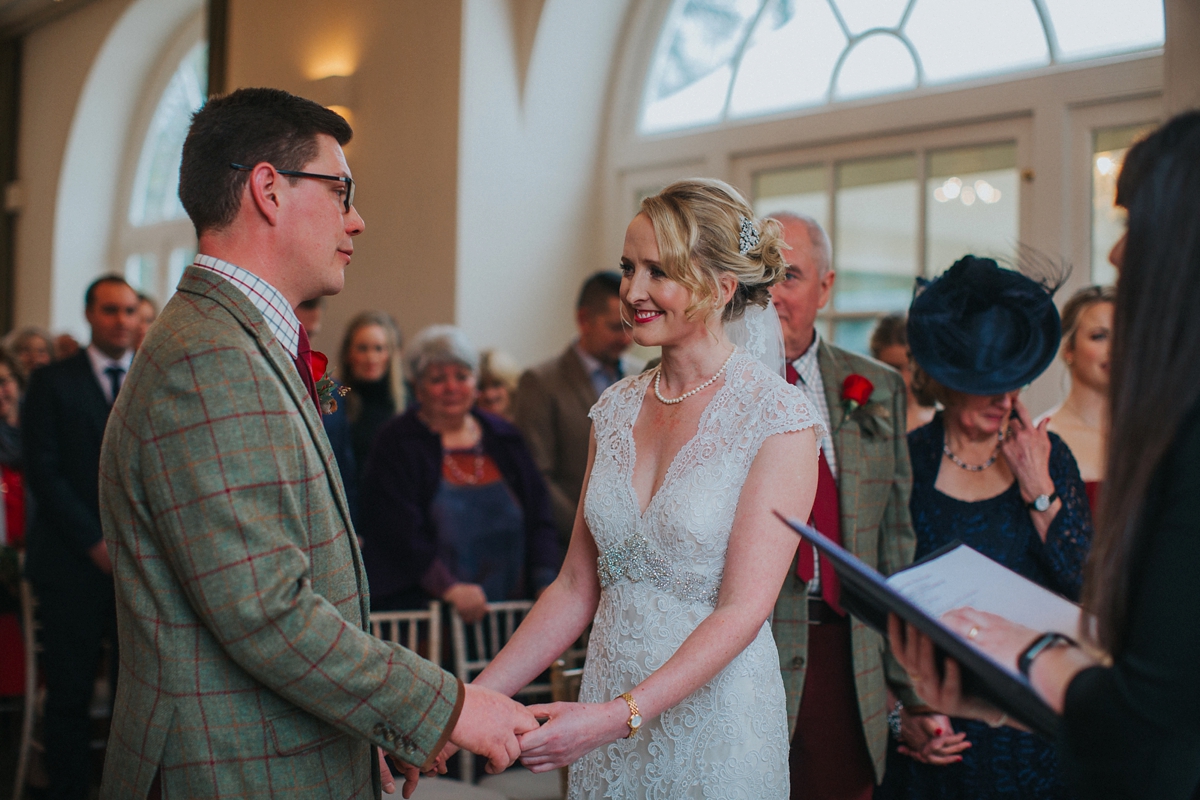 16 A Kenneth Williams gown for a rustic country house wedding on Valentines Day. Image by Lisa Webb Photography