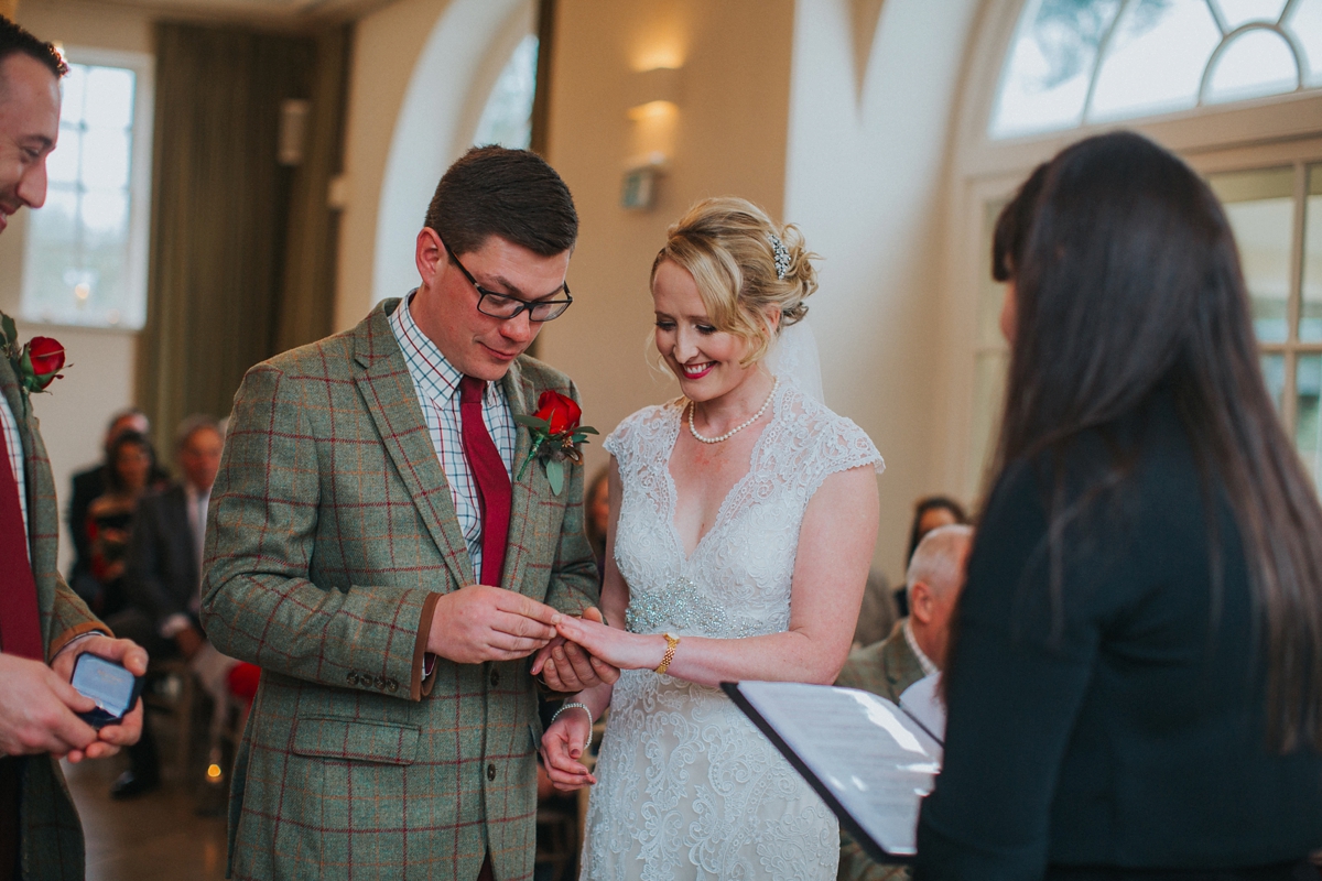 17 A Kenneth Williams gown for a rustic country house wedding on Valentines Day. Image by Lisa Webb Photography