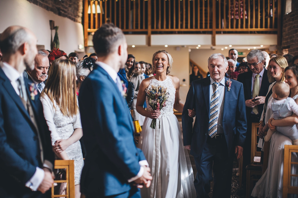 18 A Lambert Creations dress and dried flowers for a rustic barn wedding and online dating love story