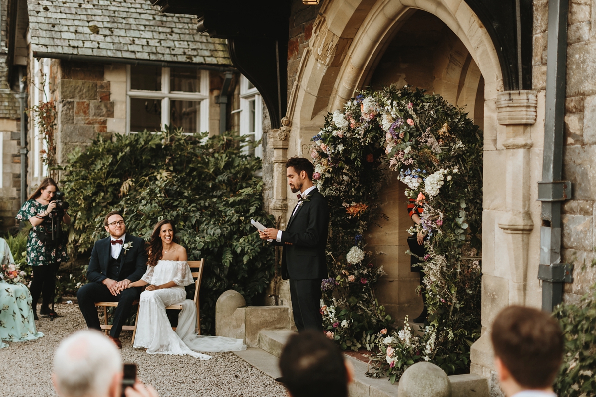 19 An off the shoulder Grace Loves Lace gown for a Plas Dinam wedding in Wales