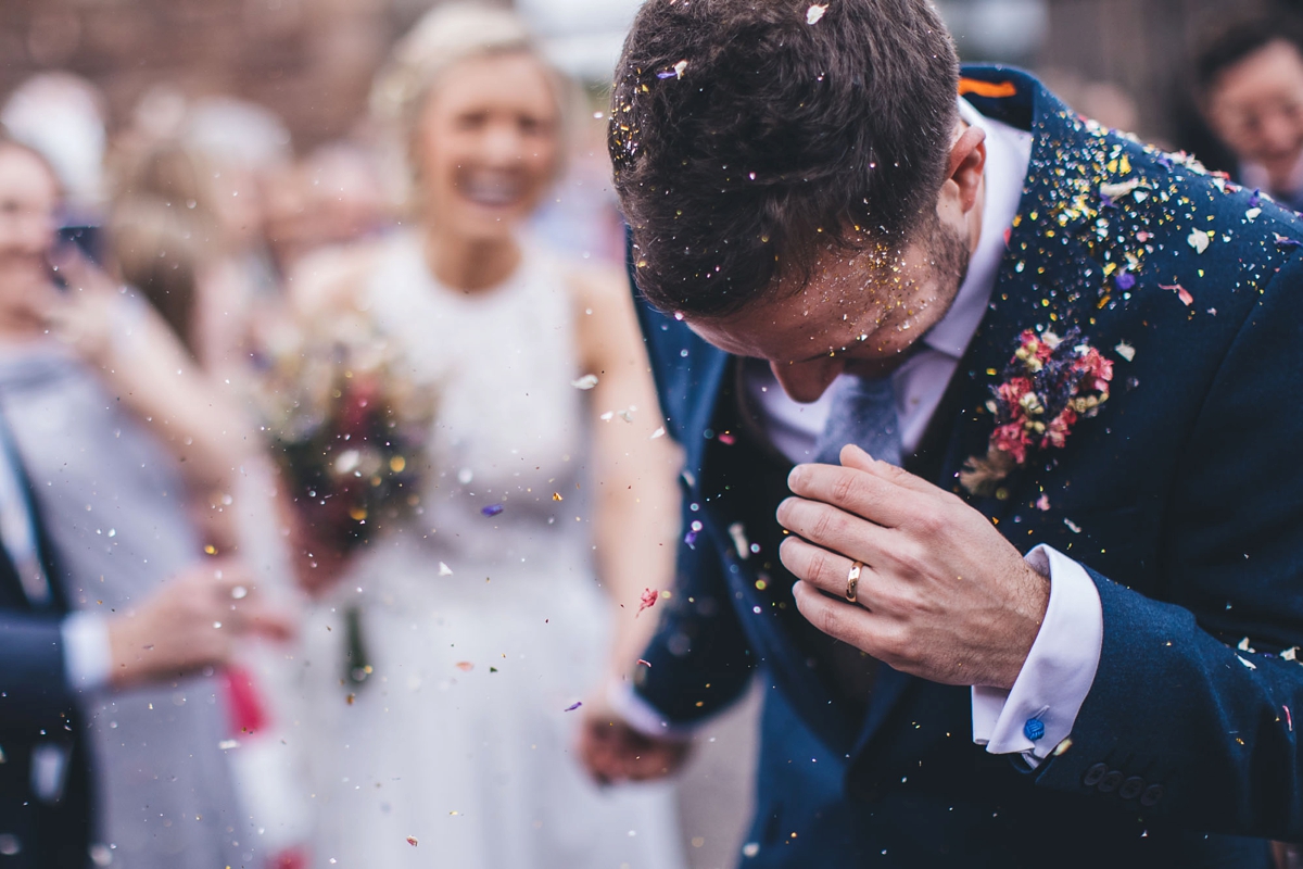 24 A Lambert Creations dress and dried flowers for a rustic barn wedding and online dating love story