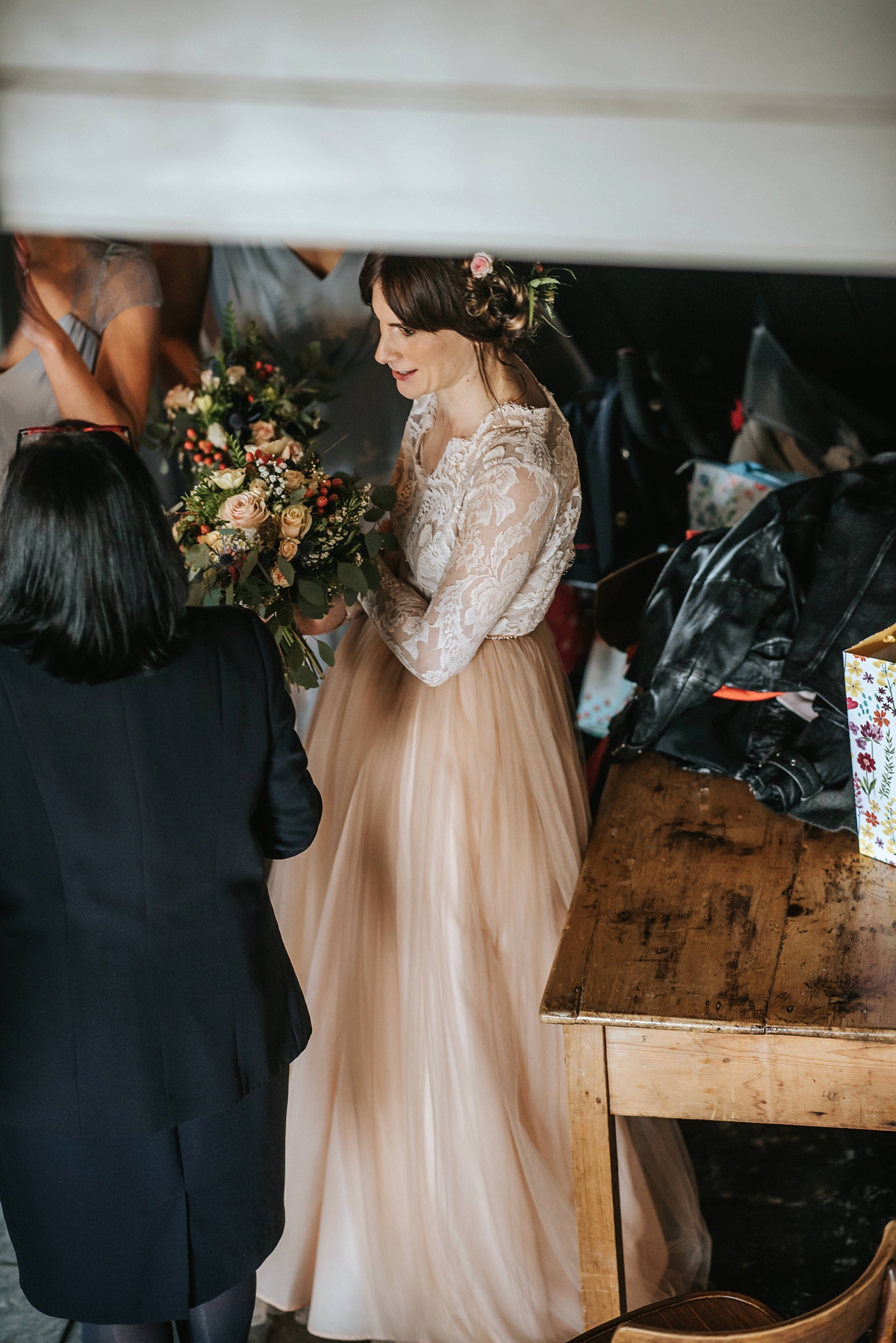28 An Elizabeth Dye Peach Tulle Gown for a Seaside Wedding in Whitstable