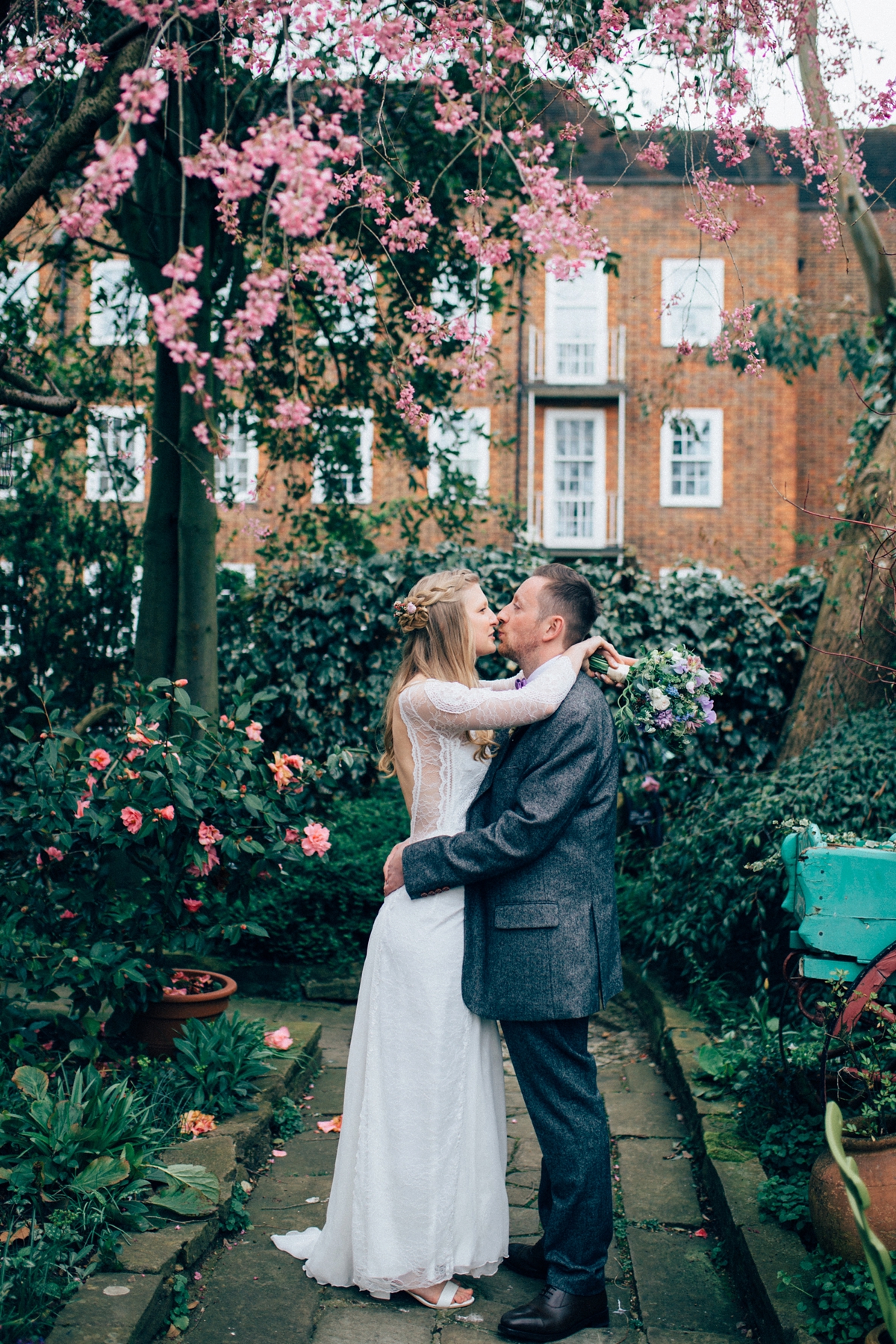 32 A Grace Loves Lace gown for a woodland inspired London pub wedding. Images by Nikki van der Molen