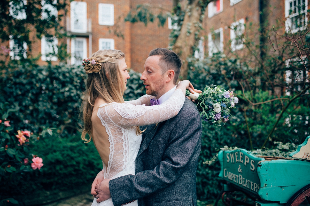 33 A Grace Loves Lace gown for a woodland inspired London pub wedding. Images by Nikki van der Molen
