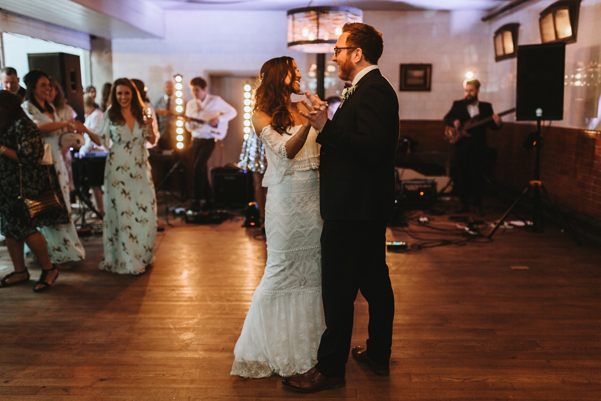 35 An off the shoulder Grace Loves Lace gown for a Plas Dinam wedding in Wales