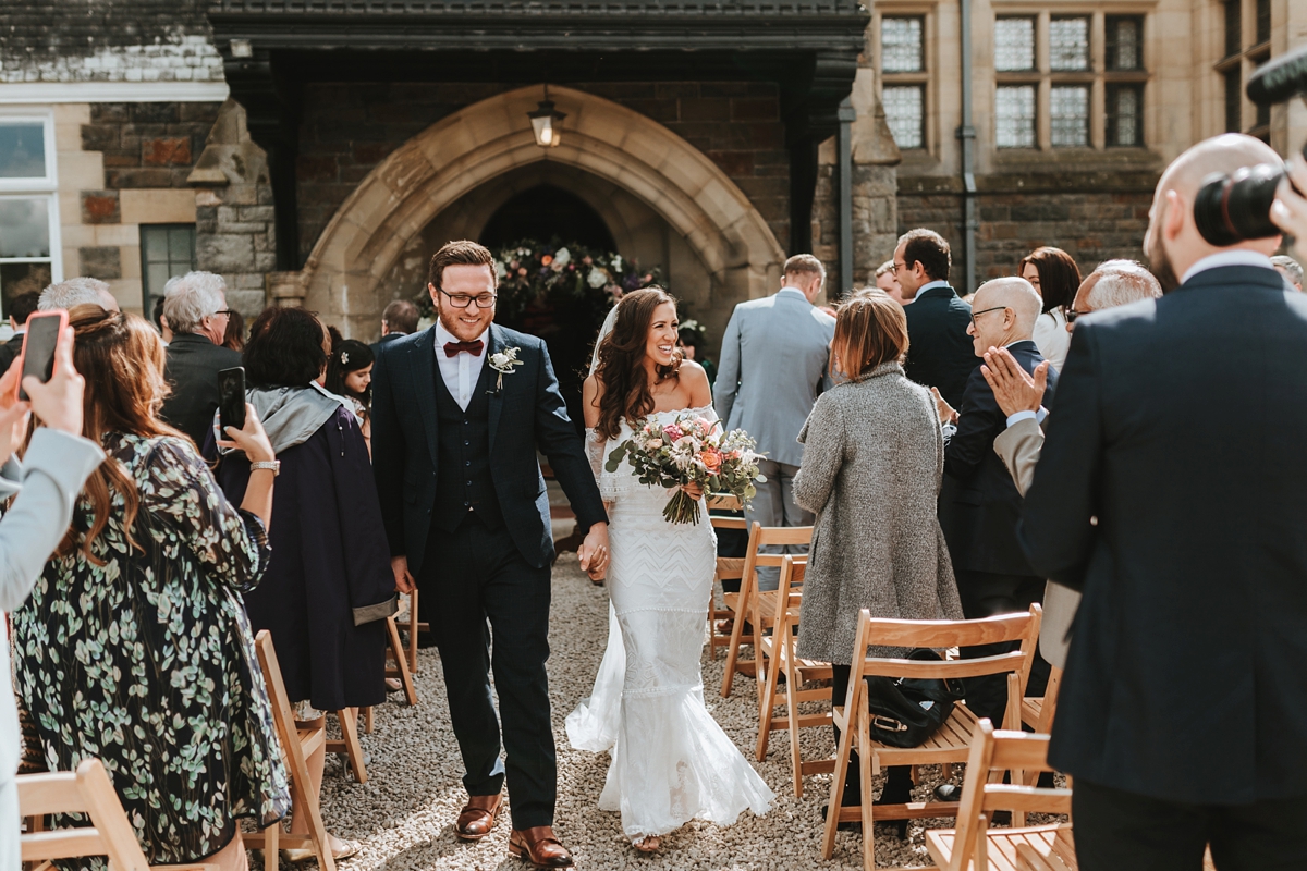 42 An off the shoulder Grace Loves Lace gown for a Plas Dinam wedding in Wales