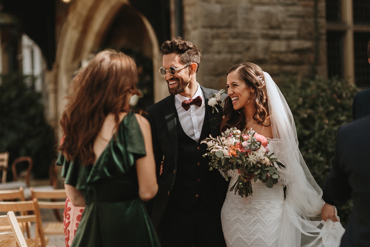 43 An off the shoulder Grace Loves Lace gown for a Plas Dinam wedding in Wales