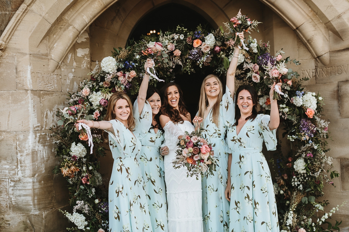 45 An off the shoulder Grace Loves Lace gown for a Plas Dinam wedding in Wales