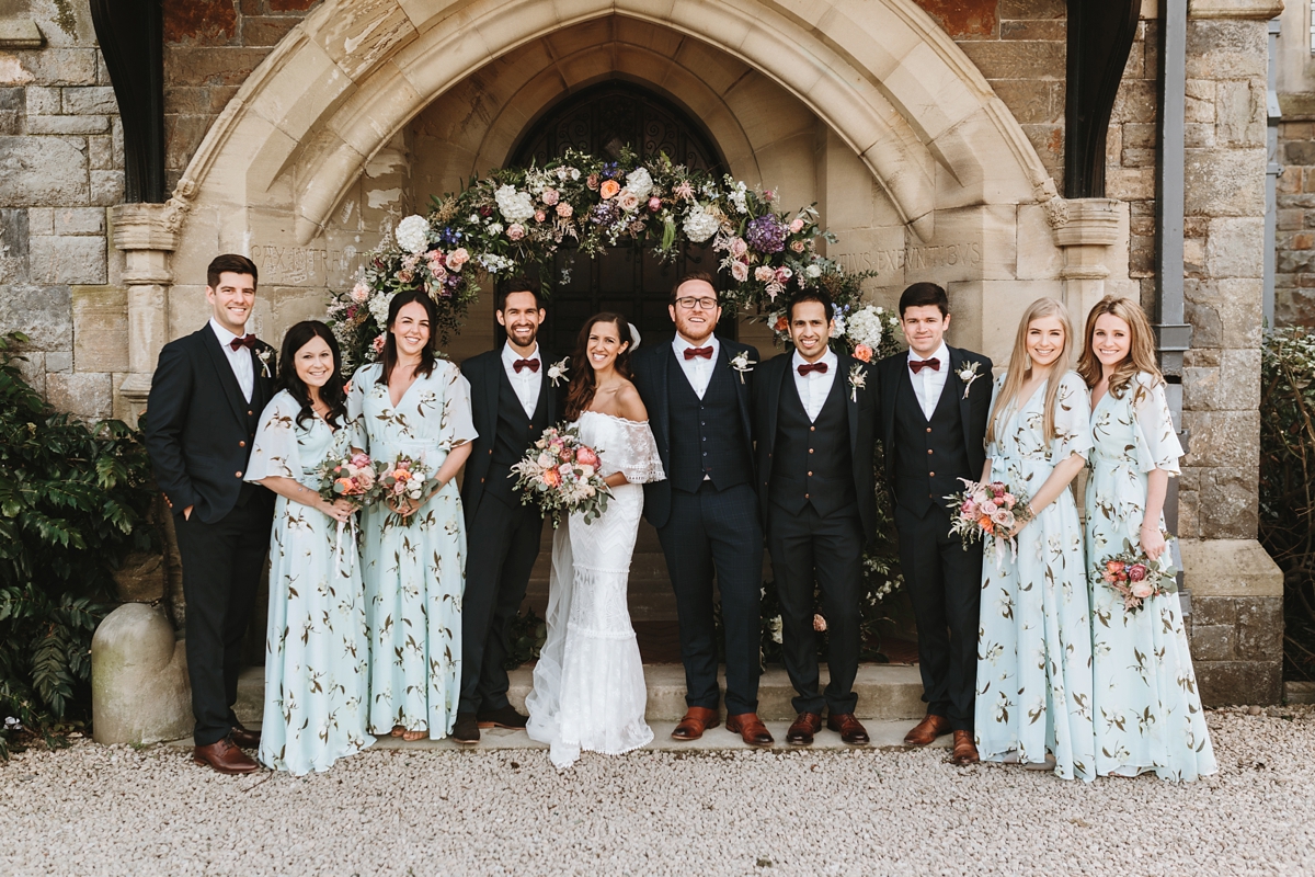 53 An off the shoulder Grace Loves Lace gown for a Plas Dinam wedding in Wales