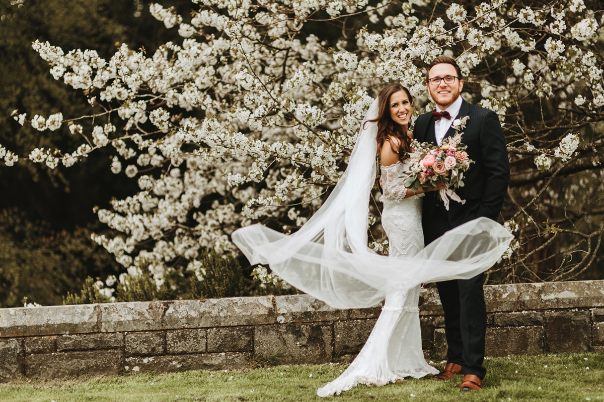 55 An off the shoulder Grace Loves Lace gown for a Plas Dinam wedding in Wales