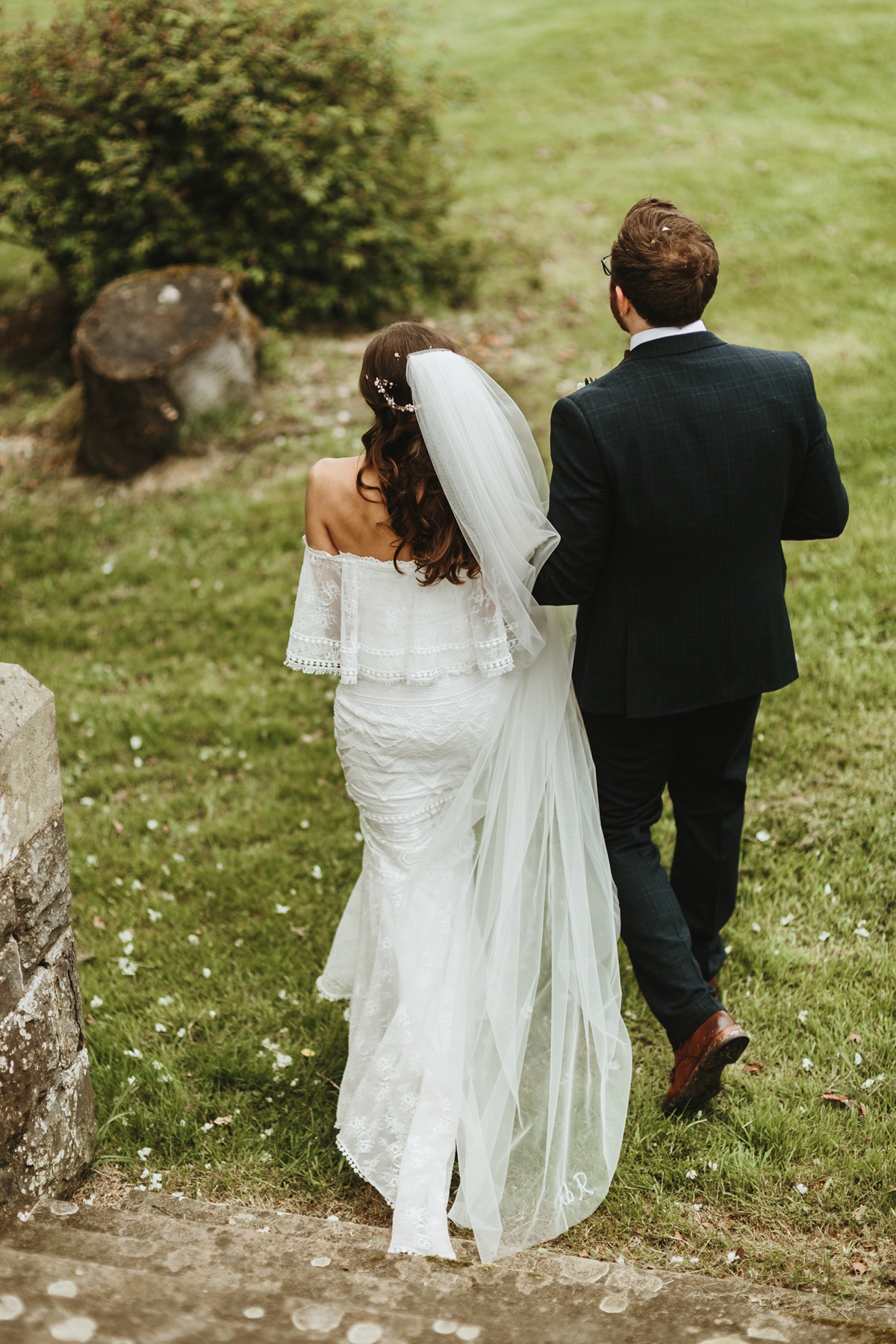 60 An off the shoulder Grace Loves Lace gown for a Plas Dinam wedding in Wales