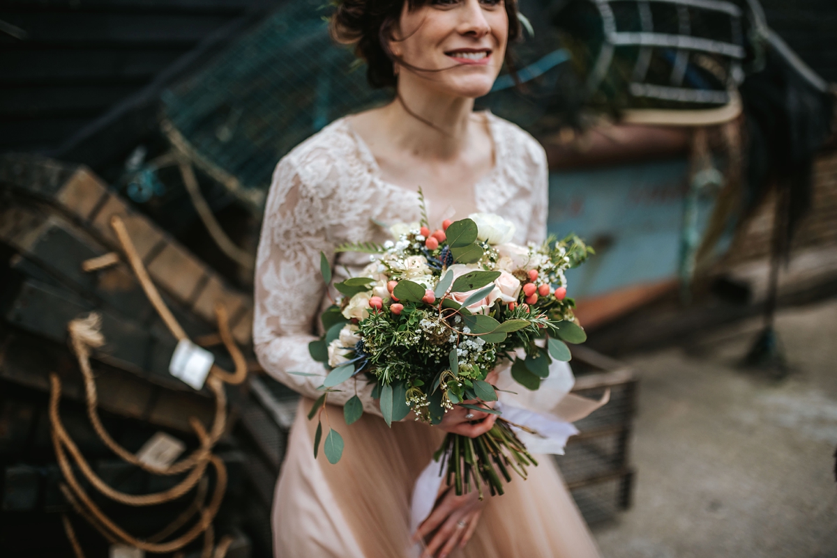 69 An Elizabeth Dye Peach Tulle Gown for a Seaside Wedding in Whitstable