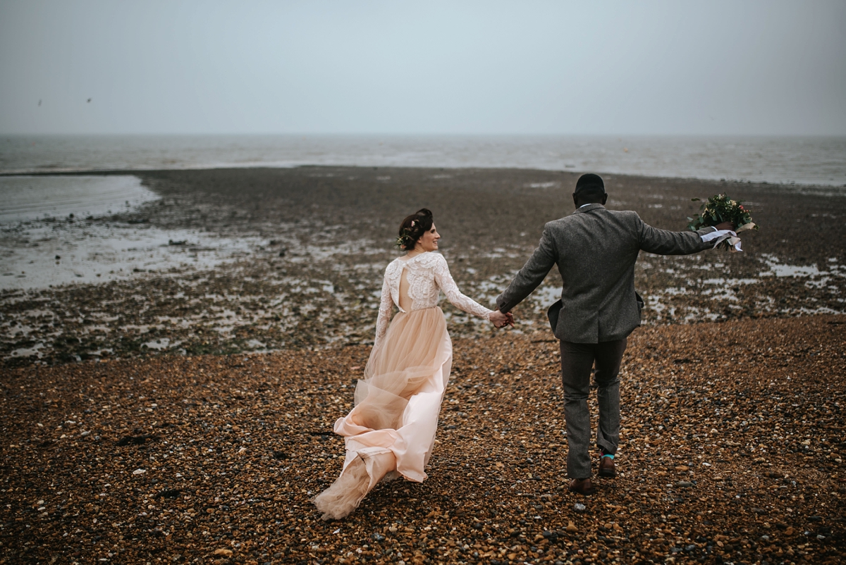 73 An Elizabeth Dye Peach Tulle Gown for a Seaside Wedding in Whitstable