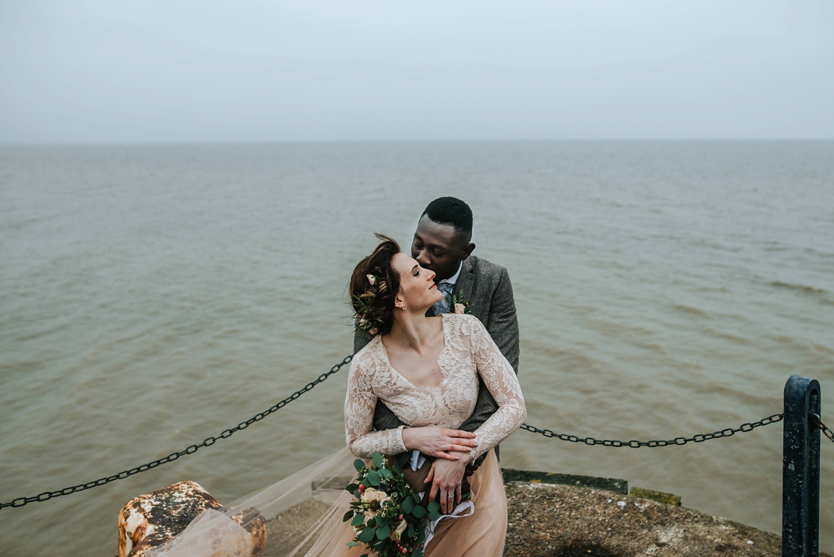 96 An Elizabeth Dye Peach Tulle Gown for a Seaside Wedding in Whitstable