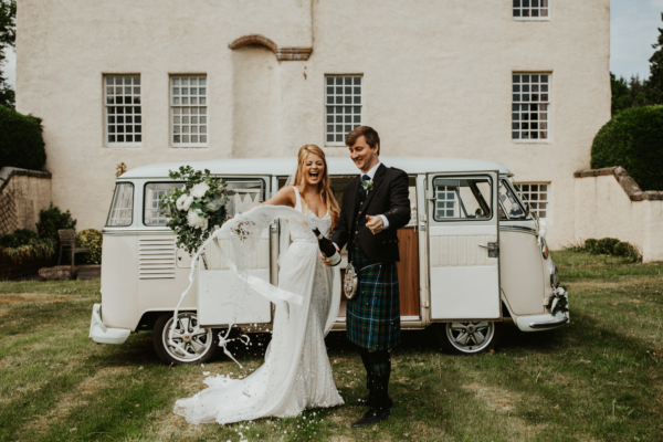 A Sequin Karen Willis Holmes Gown for a Norwegian Inspired Wedding at Coo Cathedral in Scotland