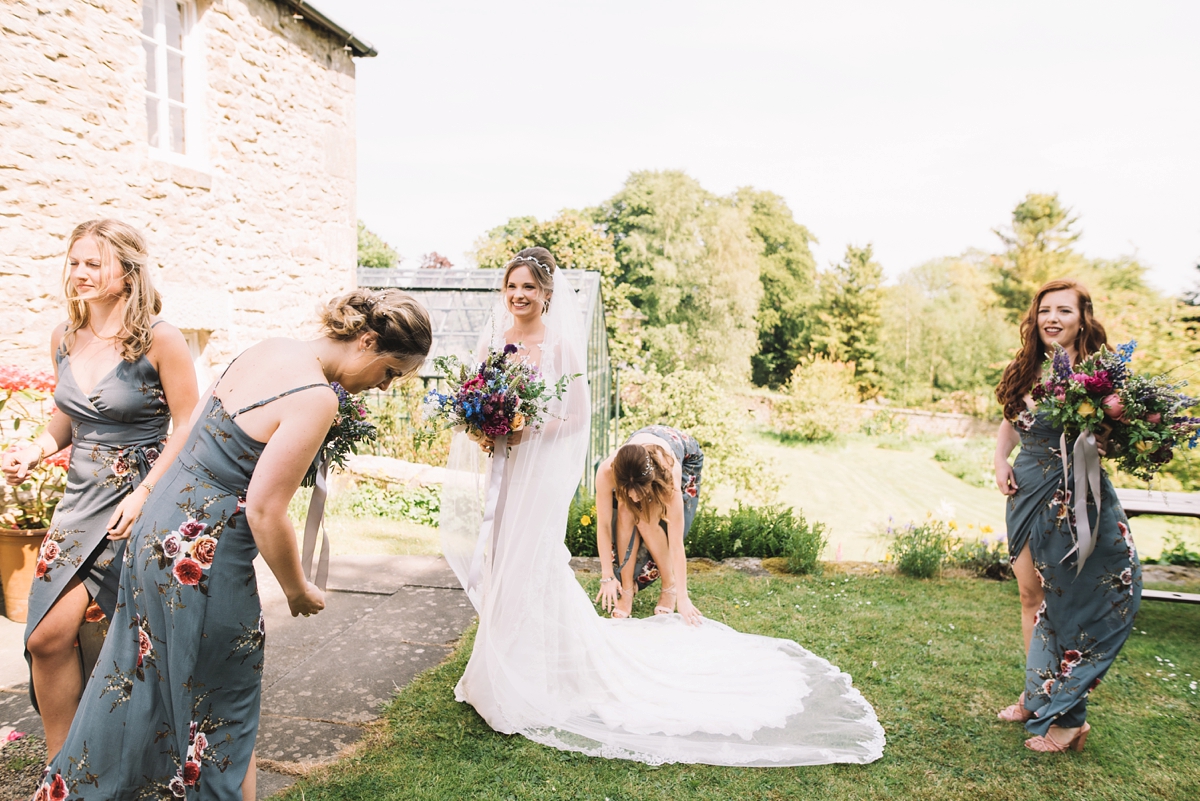 13 A fitted lace Pronovias dress for a colourful walled garden wedding in Northumberland