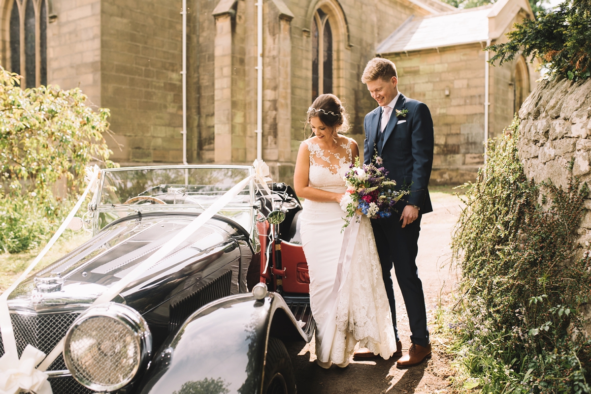 20 A fitted lace Pronovias dress for a colourful walled garden wedding in Northumberland